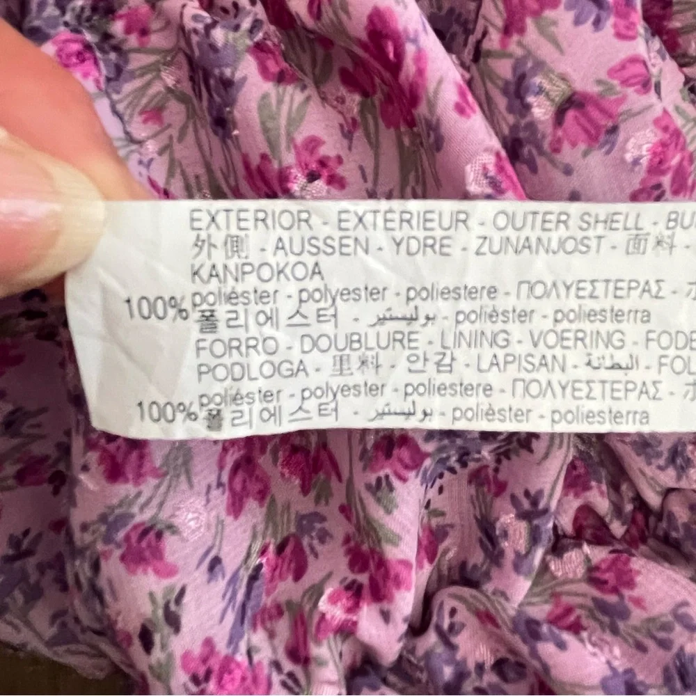Zara Dress XS Mini Purple Floral Ruched‎ Chiffon Balloon Sleeves Elasticated - Picture 13 of 14